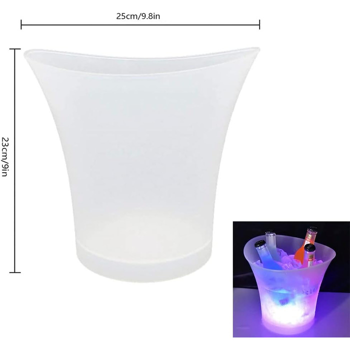 LED Ice Bucket, Standard 5L Large Capacity Bottle Cooler with Multi-Color Changing for Party/Home/Bar, Waterproof Champagne Cooler Drink Container Champagne Wine Beer Ice Bucket (Does Not Include Batteries)