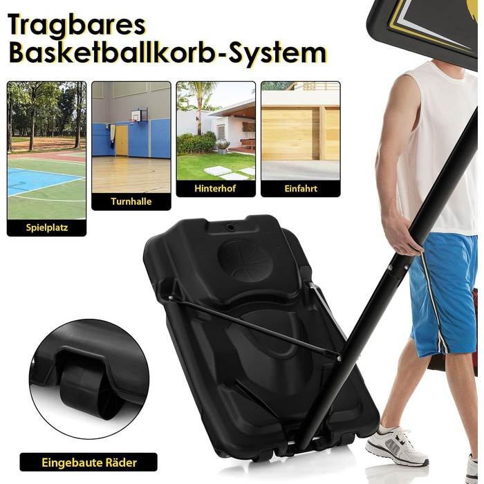 COSTWAY Adjustable Height Basketball Hoop System - Outdoor Mobile Basketball Stand with Wheels & Weight Bag - 130-305cm