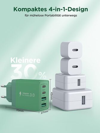 Зарядний пристрій USB-C 40W, мережевий адаптер з QC USB-A та USB-C, швидка зарядка для iPhone, Samsung та інших пристроїв (Темно-зелений)