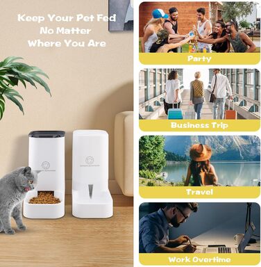 Автоматичний годівниця для котів, 2.1 кг, годівниця та диспенсер води для собак 3.8 л, без електромережі, без PBA, для подорожей, білий