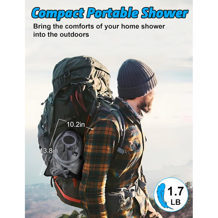 LIBERRWAY Camping Shower with Pump [90-140 Min] - IPX7 Waterproof Pump with Temperature Gauge & Pressure Regulation | Portable Outdoor Shower for Camping, Dog Shower with 2m Hose