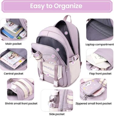 Дитячий рюкзак IvyH для дівчаток – велика місткість, водонепроникний, ідеальний для школи, 2-6 клас, фіолетовий