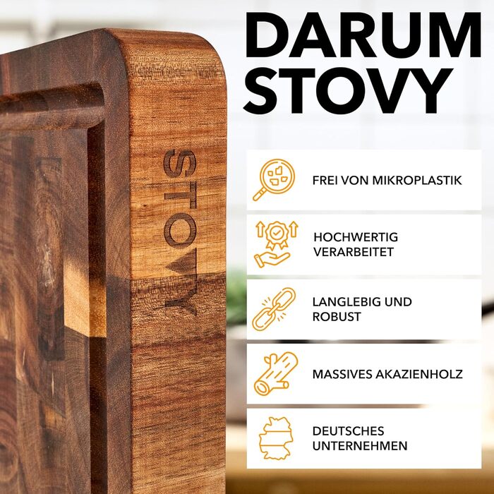 Дерев'яний обрізний стіл STOVY® з масивного акацієвого дерева, 40 x 30 x 3 см – антибактеріальний, з гірського дерева