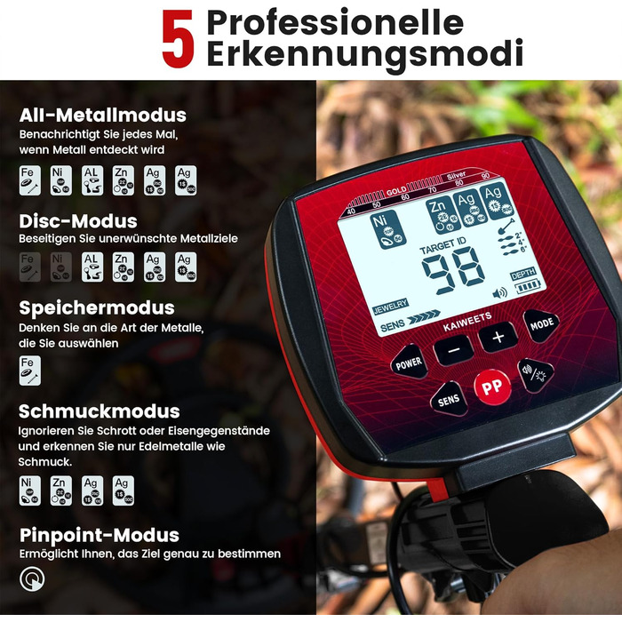Металодетектор KAIWEETS Explorer X I 2025: 5 режимів, водонепроникний, з навушниками та лопаткою