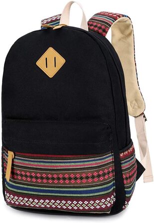 Жіночий/Дівчачий Рюкзак у Стилі Vintage з Смугами. Чорний рюкзак для підлітка, дівчини, студентки. З канвасу.
