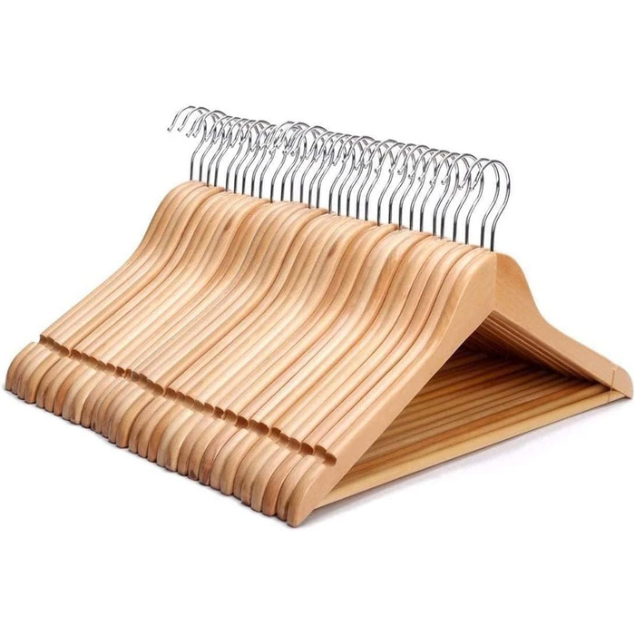 Плечики для одягу KEPLIN Starker з натурального дерева (30 шт.) з обертовим гачком 360° та перекладиною для штанів. Економія місця в шафі. Підходить для пальто, жакета, костюма.