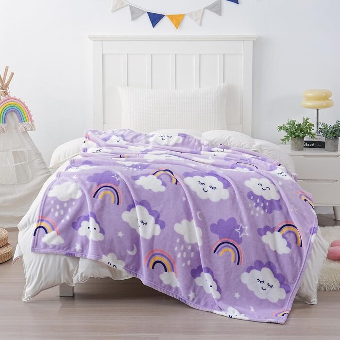 Плед-ковдра з принтом геймпада, що світиться в темряві, для дітей та дорослих, 127x150 см, сірий (фіолетові хмари)