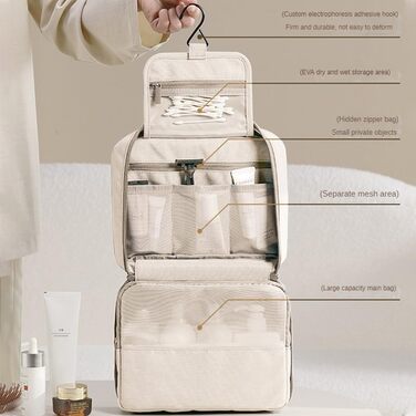 Чоловіча та жіноча сумка-органайзер для косметики та туалетних аксесуарів - велика сумка для душу, бежева