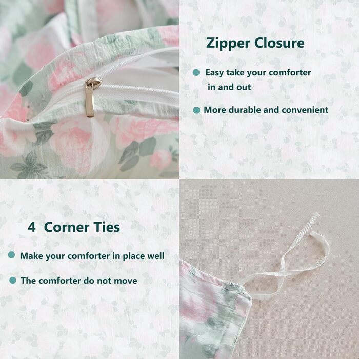 Комплект постільної білизни для дитячого ліжечка, зелений квітковий принт, 120x150 см. М'який двосторонній комплект з ковдрою та подушкою для дівчинки