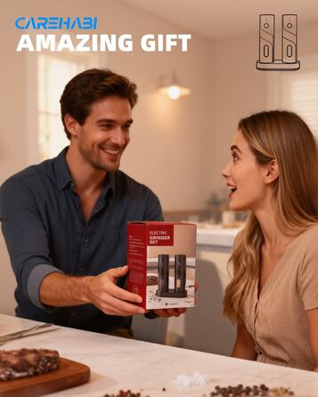 Набір електричних мельниць для солі та перцю з заряджною станцією, об'єм 110 мл, 5 ступенів помелу, керамічна млинка, щітка, 2 шт., чорний