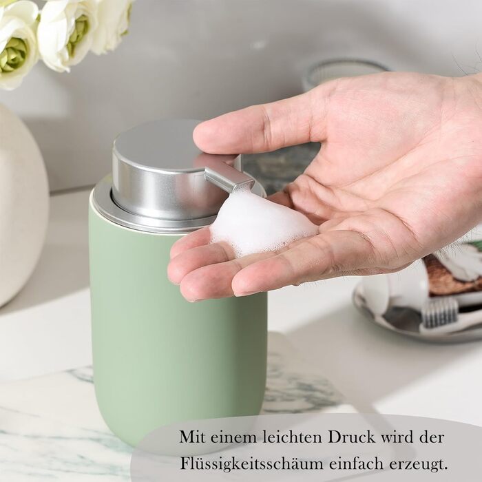 Дозатор для мила та миючого засобу GIRLUFO 350мл з великою помпою – багаторазовий дозатор піни для ванної кімнати та кухні (легко натискається) (покриття з гумового лаку зеленого кольору)