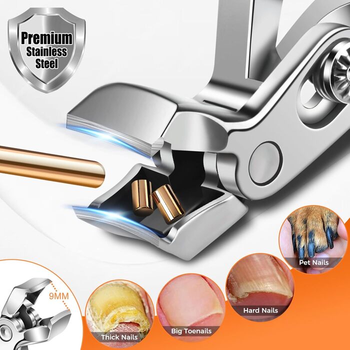 Професійний нігтеріз для нігтів, DRMODE для товстих нігтів, для людей похилого віку, з широким отвором, гострий, з похилою клинком, довга ручка (чорний)