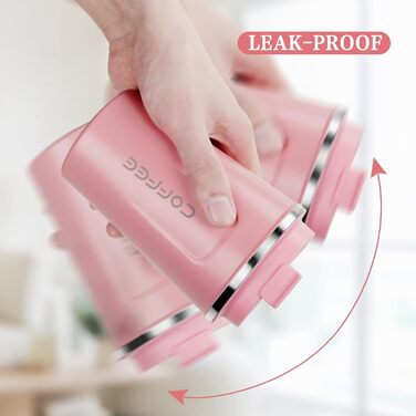 Термокружка Flintronic 510 мл з подвійними стінками, з кришкою, не протікає, для кави та чаю (рожевий)