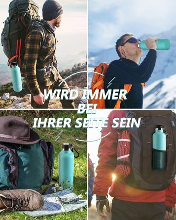 Фляга спортивна Feijian 1л з карабіном - термофляга з нержавіючої сталі, витікає, для води, кави, чаю, без BPA, для спорту, відпочинку, школи, кемпінгу, велосипеда, армійного кольору (світло-зелений, 750 мл)