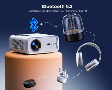 Beamer 25000Lumen 1080P/4K Android TV з автотрапецеїдним виправленням, електричним фокусом, WiFi, Bluetooth, для iPhone/Android/Tablet, білий