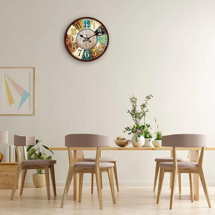 VIKMARI Quartz Wall Clock Wood Silent Hanging Clock, Battery-Powered Round Rustic Clock, Easy to Read Vintage Indoor Wall Clock || 14' (France Parisian Style, 30 cm)