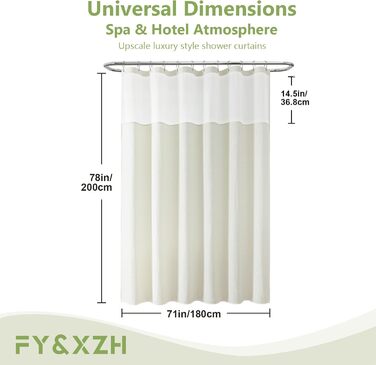 Шторка для душу з тканини вафельного плетіння, важка, водонепроникна, з TPU-покриттям, з сітчастим вікном, готельний стиль, 2 гачки, (Зелений, 83 x 83 см)