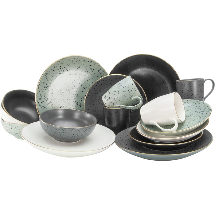 CreaTable Серія INDUSTRIAL GOLD: 16-частинний набір посуду для 4 осіб (сірий), з каменю, для духовки та посудомийної машини