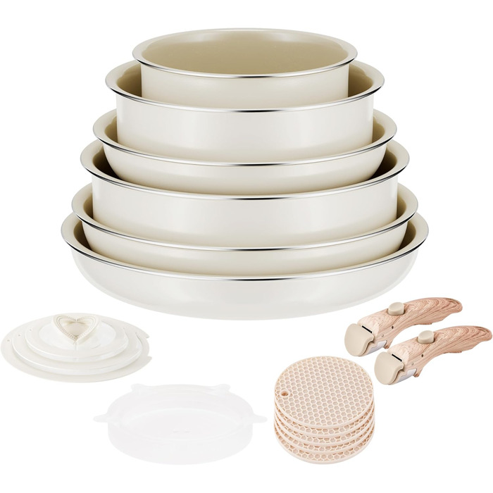 Набір посуду RIOVARM з індукційним дном, антипригарне покриття, граніт, знімні ручки, силіконові кришки, 6 предметів