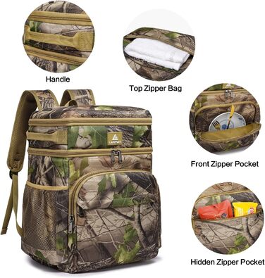 Рюкзак-холодильник Laripwit 54 літри з термоізоляцією для пікніків, подорожей та кемпінгу (33л, камуфляж)