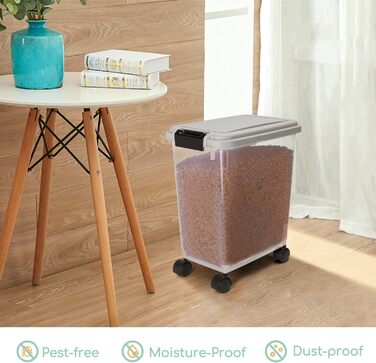 Контейнер для корму Nobleza 30 л, для собак та котів, з колесами та кришкою, прозорий, сірий