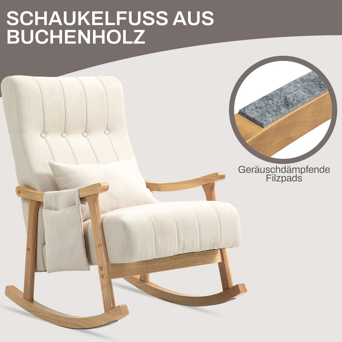 HOMCOM Rocking Chair, Padded Rocking Chair with Lumbar Pillow, Side Pocket, Recliner, Wooden Frame, Linen-Look for Living Room, Bedroom, Beige