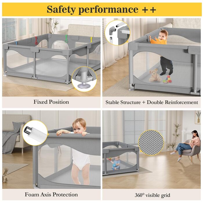 Sarr Klith Playpen Baby 150 x 180cm, Playpen with Suction Cups, Indoor/Outdoor Playpen with Breathable Mesh, No Play Mat, Large Safety Play Area with Easy Assembly/Disassembly 150x180cm