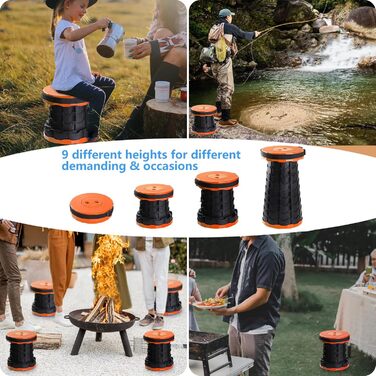 Зручний складаний стільчик GeeRic: телескопічний, регульований по висоті, для кемпінгу, риболовлі, дітей. Зелений (оранжевий колір)