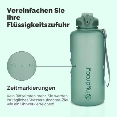 Пляшка для води Hydracy з соломинкою та мітками часу 2л - Спортивна пляшка без BPA, герметична, не конденсується - Moonlight Green