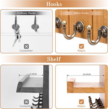 Дерев'яне ключниця з полицею, 5 гачків, для прихожей, вітальні, спальні - жовтий колір