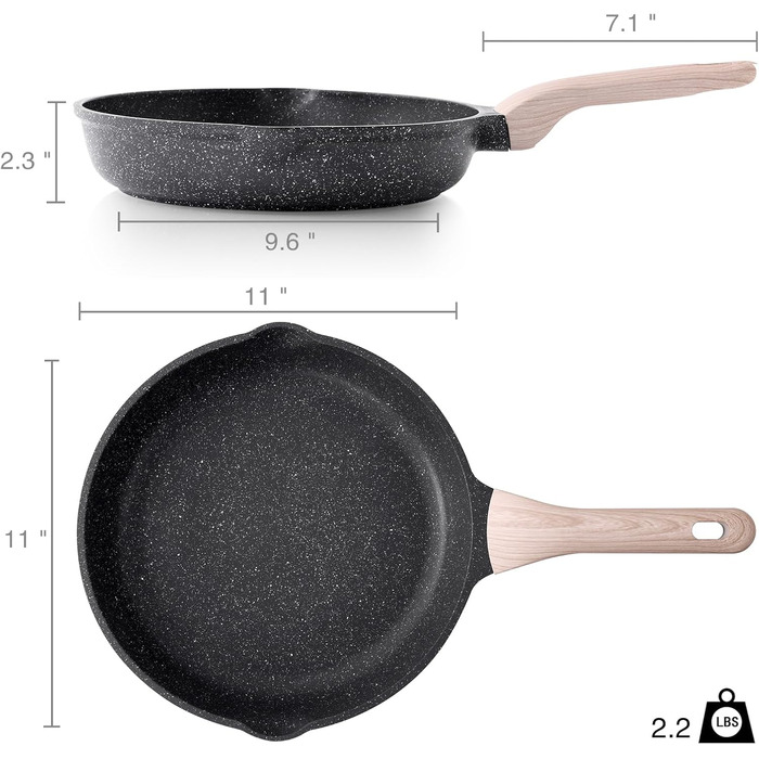 Сковорода Kordisen з антипригарним покриттям 28 см, гранітне покриття, сумісна з індукцією, здорова кулінарія, без PFOA