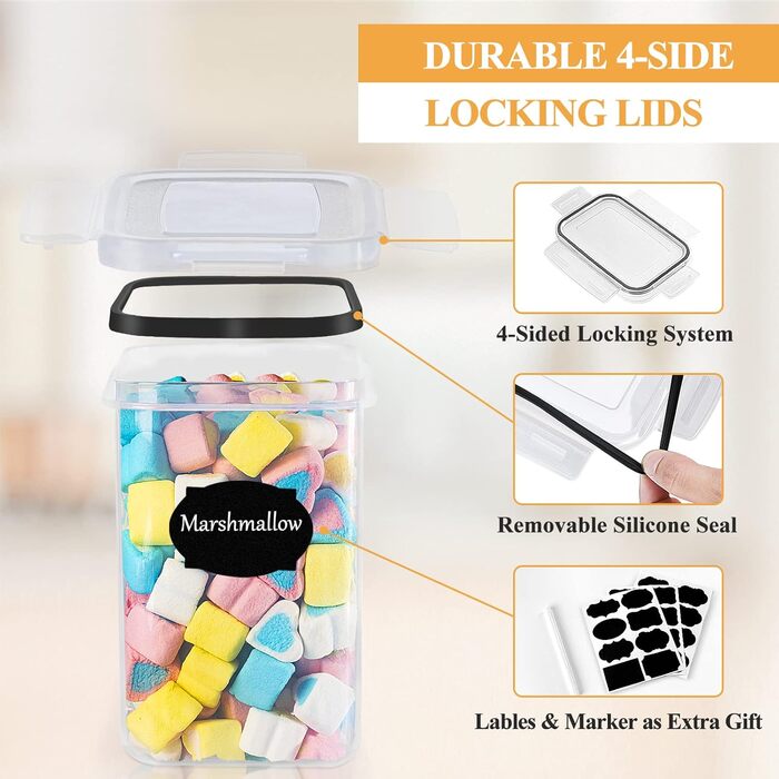 Набір контейнерів для продуктів з кришкою, 16 шт., BPA free, герметичні, для зберігання круп, борошна, цукру, з етикетками (1.6л)