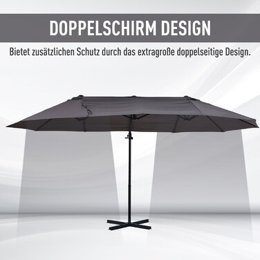 Outsunny Double Canopy Parasol with Crank, Adjustable Garden Umbrella, Sun Protection, Metal, Dark Gray, 440 x 270 x 250 cm | Aosom