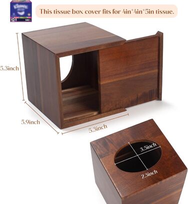Диспенсер для серветок Akazienholz, дерев'яний органайзер для серветок, кубічної форми, для ванної кімнати, вітальні, обіднього столу, декоративний, 13,5 x 13,5 x 15 см