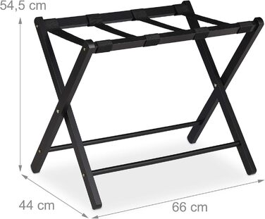 Relaxdays Folding Suit Stand, Wooden Luggage Rack, HBT: 54.5 x 66 x 44 cm, Suitcase Stool for Hotel & Home, (Black)