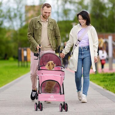 Дитяча коляска 3-в-1 для собак та котів, складана, з регульованою ручкою, 6 коліс, дихаюча сітка, велике завантаження (Блакитно-зелений) (Рожевий)