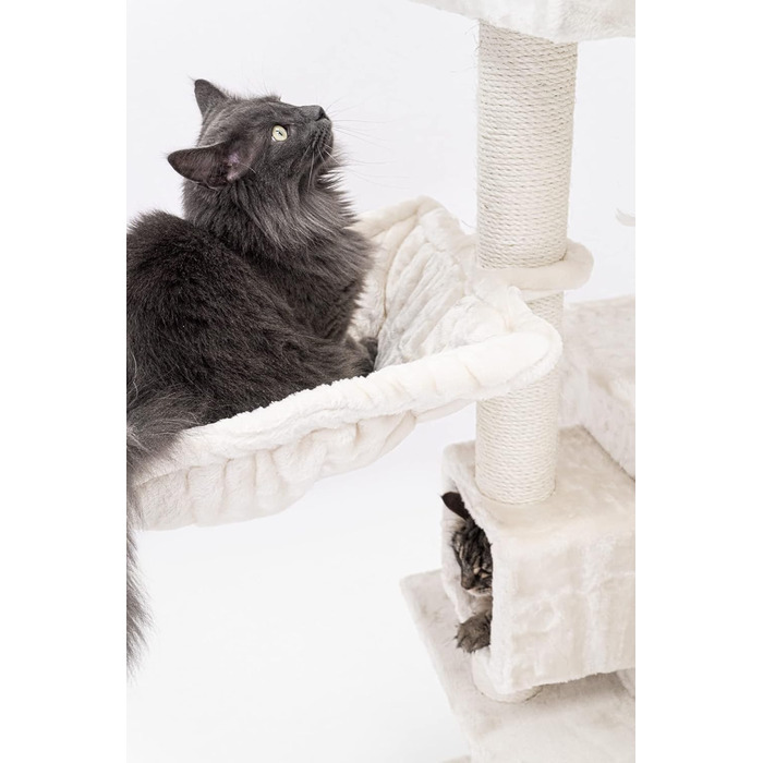 Котячий комплекс Petrebels Cleopatra, 134 см, з лежаком та котячою печерою, діаметр стовпів 9 см, бежевий/кремовий