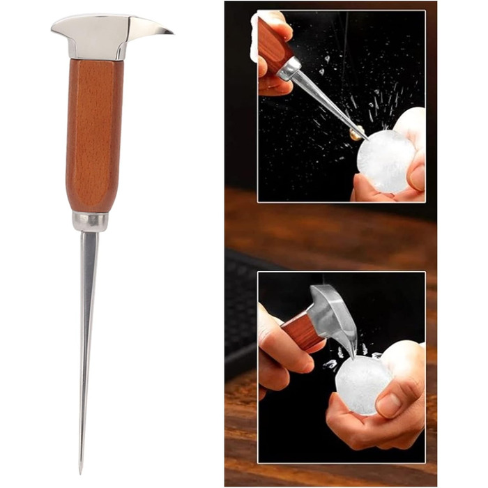 Stainless steel ice pick with wooden handle, ice crusher, ice crusher tool, barware