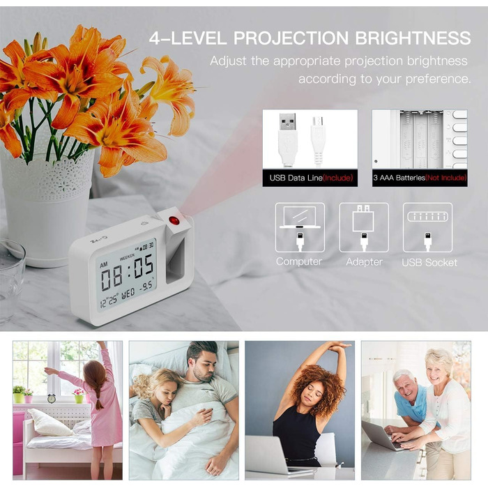 Projection Alarm Clock, TedGem Travel Alarm Clock Digital Clock Table Clock 3.8