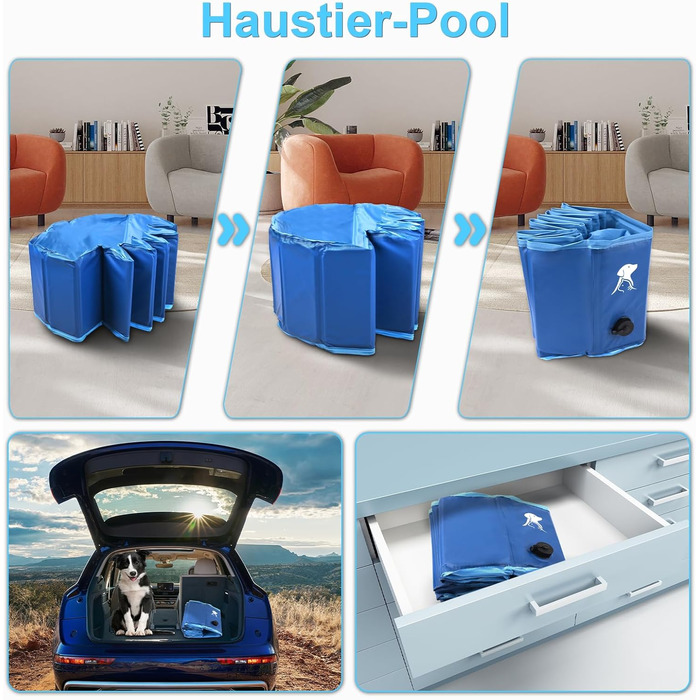 Dog Pool for Large & Small Dogs, Foldable Dog Splash Pool 160 * 30CM Dog Bathtub Stable Swimming Pool Pet Child Swimming Pool Non-Slip Portable Blue
