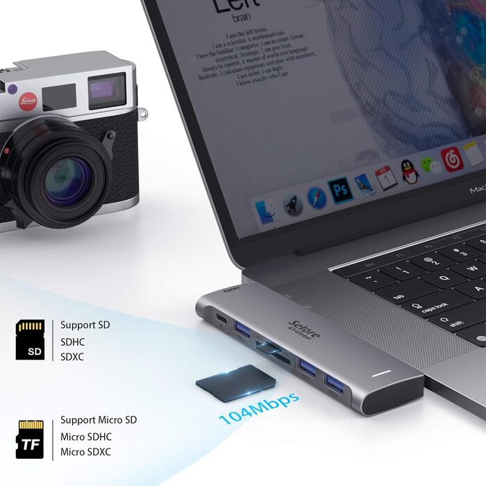 Док-станція USB-C з підтримкою 2 моніторів 4K, DisplayPort, USB3.1, RJ45, 100W PD, картрідер, аудіо/мікрофон, для ноутбуків Dell HP (7 в 2, сірий)