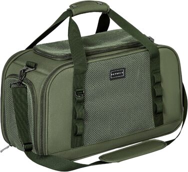 Транспортна переноска для кота та собаки Petsfit - міцна, дихаюча, з ковдрою та ручкою-телескопом, оливковий (49x23x28 см)