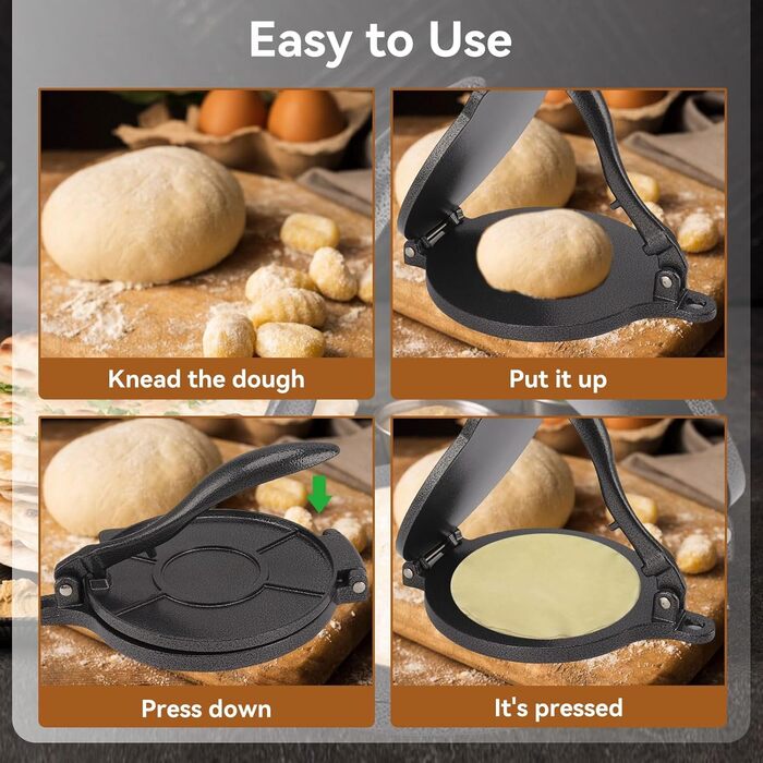 Пресс для тортилій Cyrank, ручний ротатор для роти, прес для тако та кесадільї, 20 см, чорний