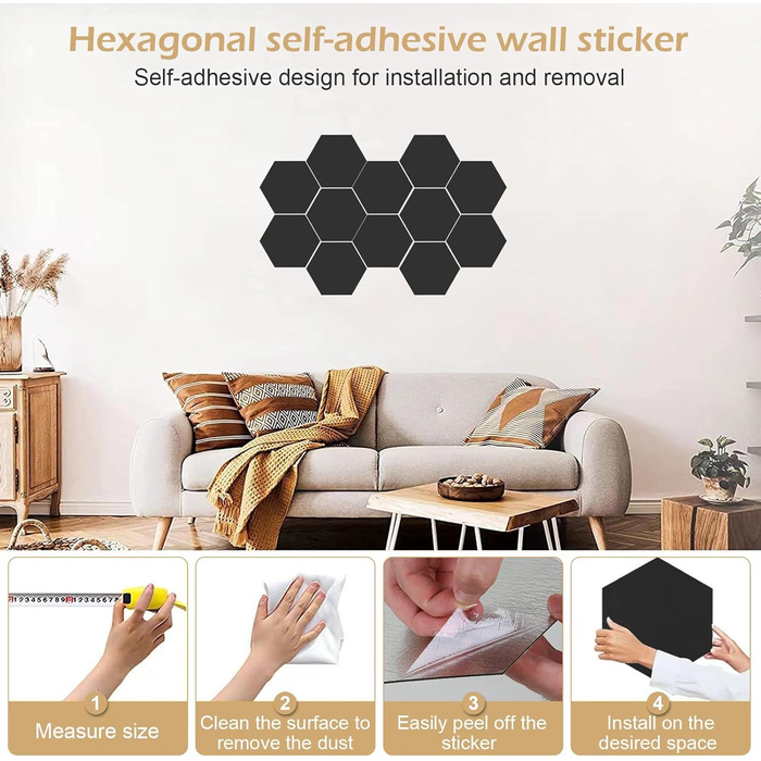 Акустичні гексагональні панелі MENAYODA (12 шт), самоклеючі звукопоглинаючі плити для стін, стелі та дверей, чорні