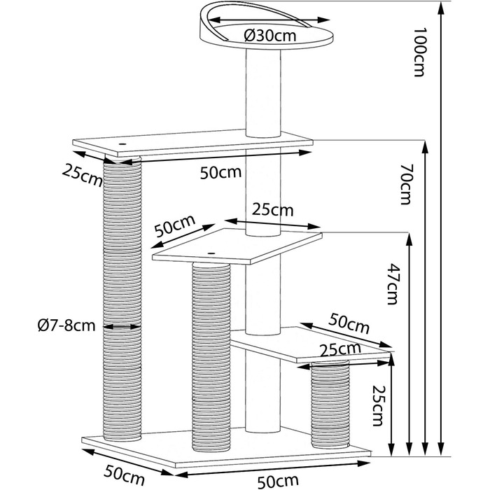Драбина для котів Lionto з 3 платформами та затишним лежанкою, висота 100 см, котячий будиночок з сизалевим мотузком та м'яким плюшем, підходить для кошенят та великих котів, ідеальний догляд за кігтями, сірий/світло-сірий