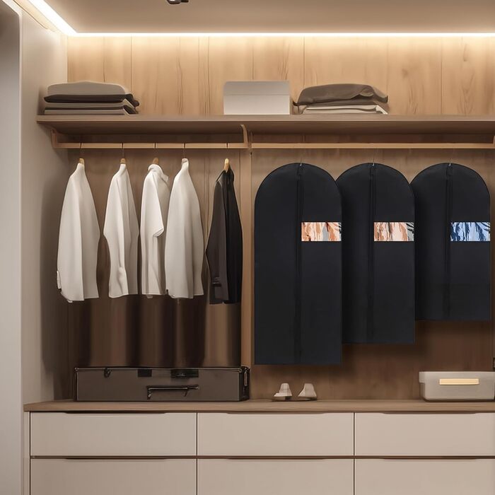 Чохли для одягу 4 шт. Преміум-якість, 60x180 см. Дыхаючий матеріал, з ручками, з блискавкою та вікном. Захисні чохли для костюмів, пальто, суконь.