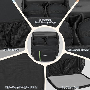 Чорна сумка-рюкзак для собак ANILD, TSA-сертифікована, з 2 контейнерами для корму, 6 силіконовими мисками, органайзером для подорожей, хандер-рюкзак для походів та кемпінгу