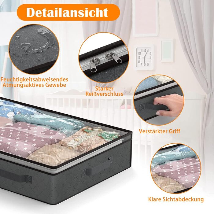 Коробка для зберігання під ліжко Flow Fire, 90L, 4 шт., з кришкою, складна, для постільної білизни та одягу