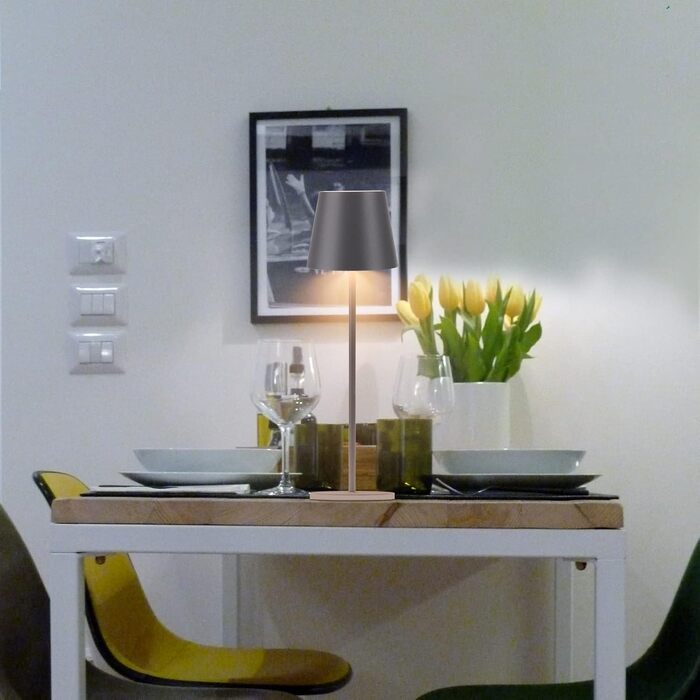 LED настільна лампа K-Bright з регулюванням яскравості, акумуляторна, тепле світло, для дому та вулиці, USB-зарядка, 1 шт. (темно-сірий)