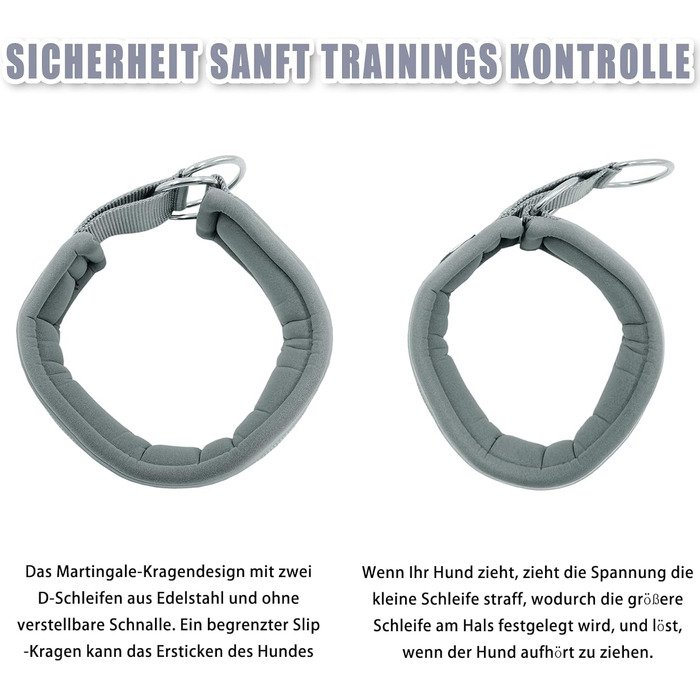 Нашийник для собак з неопрену (4см) з відбиваючими елементами, міцний нейлон, стопор, комфортний, для дресирування, проти ривка, для малих, середніх та великих собак, сірий, L (45-56см)